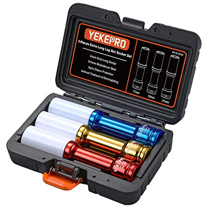 Lug Nut Socket Set 1/2" Drive Impact Tools, Non-marring & Thin Wall Lug Nut Socket Set, Extra Long 150mm Deep Socket for Wheel Lug Nut Remover, 3pcs Metric Sizes 17 19 21mm, 6 Point, W12003A - size: XL 3Pc (17,19,21mm)