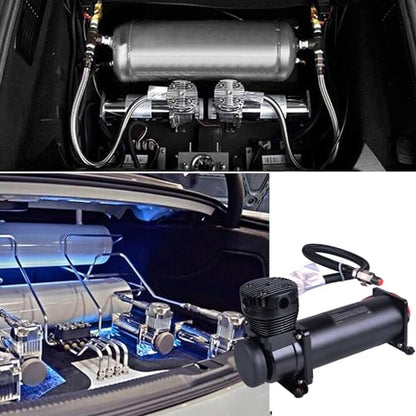 200PSI Heavy Duty Air Train Horn/Air Ride Suspension Compressor 12V 1/4NPT Pneumatic Suspension Compressor Black for Car Horns