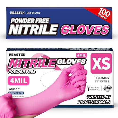 Beastek Nitrile Disposable Exam Gloves, 4Mil 100Ct Powder-Free Latex-Free Food-Safe for Cooking Medical Esthetician, Hot Pink - color: X-small (Hot Pink)