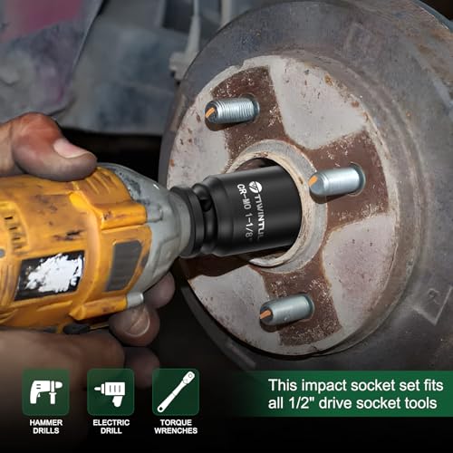 1-1/8" Deep Impact Socket 1/2 Inch Drive for Truck and SUV | CR-MO Steel Impact Socket, 3.07" Length, 6 Point Design, SAE Size, Axle Nut Socket for Easy Removal of Axle Shaft Nuts - size: 1-1/8" (Deep)