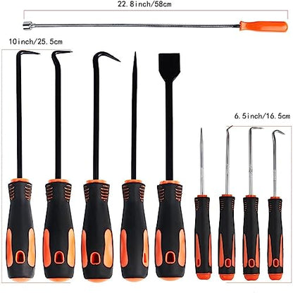 Hook and Pick Set with Case 13 Pcs - Clip Pliers & Fastener Remover, Gasket Scraper Tool, Magnetic Pick Up Tool, for Hose Removal Puller and Auto Upholstery Combo Repair Kit - size: 13set