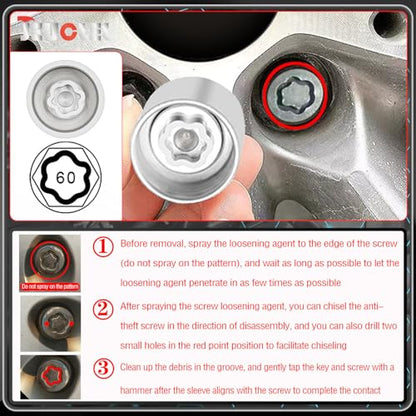 060 Wheel Locking Nut Key Socket Compatible with BMW Series, (Socket OD 29mm - ID 25mm), Wheel Anti-Theft Lug Nut Removal Tool, Anti-Theft Screw Remover - color: Socket 060