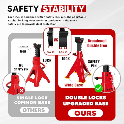 3 Ton Car Jack Stands Adjustable Auto Floor Jackstands with Double Locking and Large Foot Base for Lifting SUVS, Heavy Duty Carbon Steel Wider and Thicker Upright Rod 6,600 lb Capacity 2 Pack - size: Upgraded 3-Ton Jack Stands