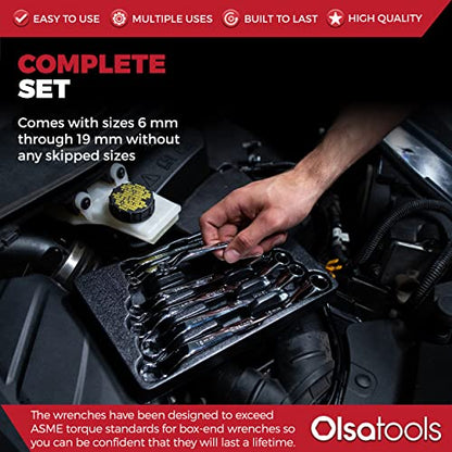 Olsa Tools Bolt Extractor Offset Wrench Set - 7pc Rounded Fastener Remover Kit - 6-Point Box-End Metric Design - Stripped Bolt & Nut Removal Tool - Professional Grade Mechanic Wrenches - Part: 1311 - color: 7pc Set, size: Metric