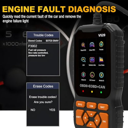 OBD2 Car Scanner Diagnostic Tool, V520 Vehicle OBDII Code Reader | Pc material, enhanced automotive fault code reader scanner accessories, universal for most vehicles after 1996