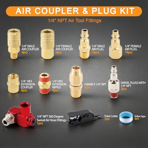 54Pcs 1/4" Quick Connect Air Hose Fittings,1/4" NPT Air Compressor Tool Fittings with Swivel Air Fittings - size: 54 Pieces