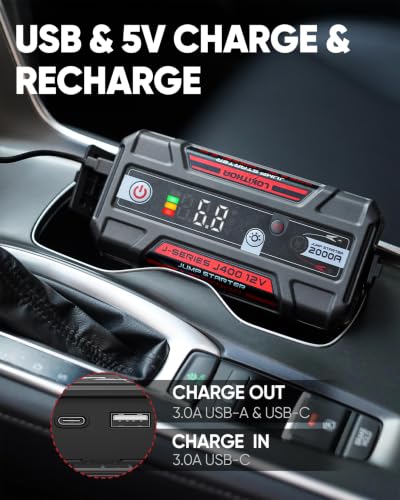 LOKITHOR J400 Jump Starter - 12V 2000A Lithium Battery Jump Pack, Portable Jump Box, Car Starter, Jumper Cables - for Up to 8.0L Gas & 6.0L Diesel Engines | ConnectMax Tech - Smart Digital Display - color: Red