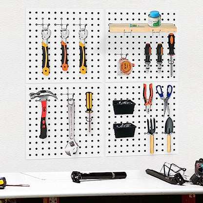 4Pcs Pegboard, Metal Peg Board, Pegboard Wall Organizer Panels Accessories, Mount Display Peg Board Kits for Walls Garage Craft Room Office Workshop, Easy Installation (White) - style: Metal pegboard-4pack