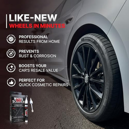 Wheel Scratch Fix® Gloss Black Touch Up Paint for Cars - DIY Alloy Wheel Repair Kit, Curb Rash Remover with Fast-Drying Pen - Long-Lasting OEM Finish Car Rim Paint for Scuffs and Chips at Home (Gloss Black) - color: Black - Gloss - Kit