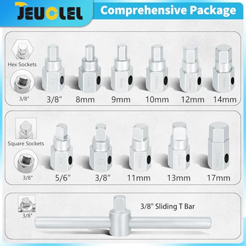 12PCS 3/8" Drive Oil Drain Sump Plug Key Set, Drain Plug Socket Kit | Hex, Square Triangle, Torx, Spline, Sliding Bar, Gearbox, Engine Repair, Mechanic tool, Oil Sump, Differential, Back Axle