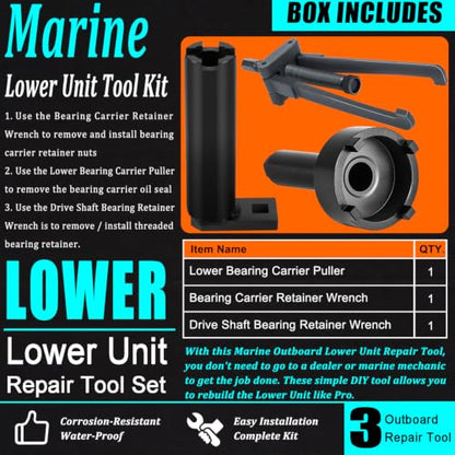 Lower Bearing Carrier Puller,Retainer & Drive Shaft Bearing Retainer Wrench | Replace# 91-61069, 91-43506, Heavy Duty Marine Outboard Lower Unit Repair Wrench Tool Kit - size: Puller & Wrench Set