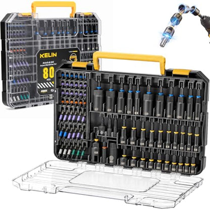 KELIN 80 PCS Deep Impact Driver Bit Set, Magnetic Nut Driver Set, Socket Set Metric & Sae with Universal Sockets, Socket Adapters, Wing Nut Driver, Gifts for Men Gifts for Him Dad