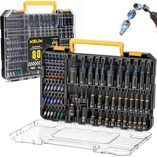 KELIN 80 PCS Deep Impact Driver Bit Set, Magnetic Nut Driver Set, Socket Set Metric & Sae with Universal Sockets, Socket Adapters, Wing Nut Driver, Gifts for Men Gifts for Him Dad