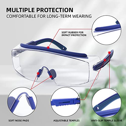 Anti Fog Safety Glasses Wraparound Safety Goggles Impact Resistance Lens Adjustable, Goggles Over Eyeglasses