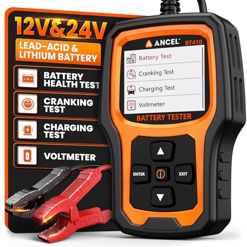 ANCEL BT410 12V 24V Car Battery Tester for Lead-Acid & Lithium Batteries, 100-2000 CCA Automotive Battery Load Tester Health Cranking Charging System Alternator Test for Motorcycle Car Truck RV Boat