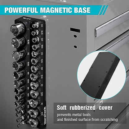 DURATECH Magnetic Socket Organizer, 3/8" SAE Socket Tray Holds 26 Pieces Standard & Deep Size Sockets, Magnetic Sockets Holder(Socket Not Included) - size: 3/8" DR, SAE