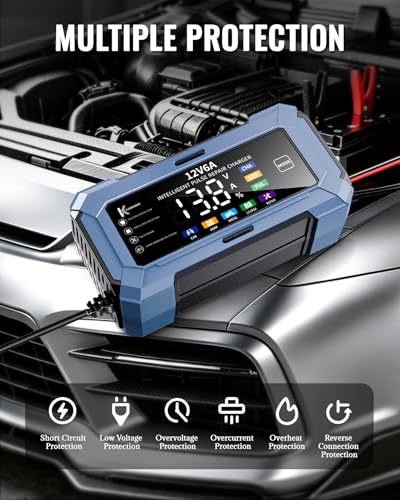 Car Battery Charger Battery maintainer for Automatic trickle Charger with Pulse Repair & Digital Display trickle Charger for car Battery 12v 6A Compatible with CAR AGM Moto LiFePO4 Batteries - color: Gray-blue
