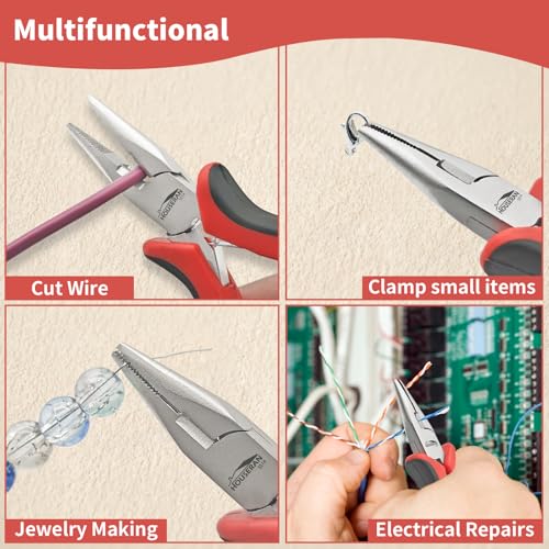 5-Pack 5" Small Needle Nose Pliers,Mini Jewelry Pliers with Cutter | Spring Loaded Pliers Bulk with Cutting Edge, Suitable for Jewelry Making, Beading, Electronics and Precision Work