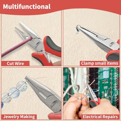 5-Pack 5" Small Needle Nose Pliers,Mini Jewelry Pliers with Cutter | Spring Loaded Pliers Bulk with Cutting Edge, Suitable for Jewelry Making, Beading, Electronics and Precision Work