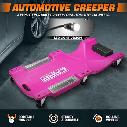 40" Rolling Vehicle Repair Garage/Shop Creeper with LED Light, Padded Headrest, Dual Tool Trays and 6 Casters, CAAP-TOLS-CRP-T2-40-PR