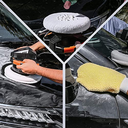 Waxer Polisher 1.1Amp, 10-Inch Dual Action Random Orbital Car Buffer Polisher Waxer, 10Ft Power Cord, Variable Speed, With Polisher Pad Bonnets and Gloves, Ideal for Car Waxing - TCP01A