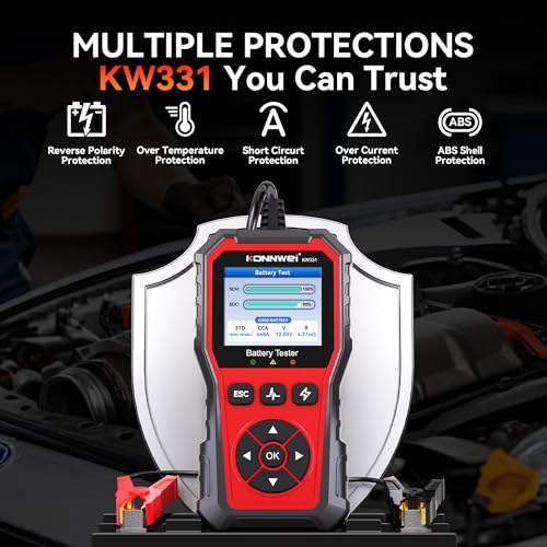 KONNWEI KW331 Car Battery Tester 6V/12V/24V with Cloud Report 10-2000CCA Lead-Acid, AGM, Lithium Battery Tester Automotive Alternator Tester Cranking Charging System for Car Truck Motorcycle Boat