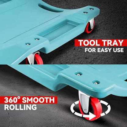 Auto Dynasty 36 Inches Mechanic Creeper, Automotive Garage Repair Low Profile Under Car Rolling Creeper with Padded Headrest, Plastic, Sky Blue - color: Sky Blue, size: 36" L