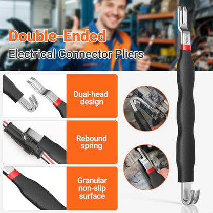 Preciva 5 Pcs Automotive Electrical Connector Disconnect Tool Kit,Wire Harness Release Pliers, Depin Tool & Hose Clamp Pliers Electric Plug Pliers for Cars, Automotive Wire Locking Push Tab - color: Black+red