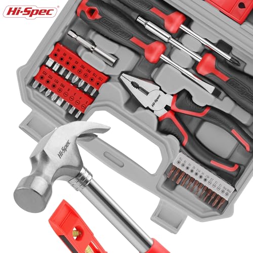 Hi-Spec Household Starter Tool Kit with Compact Carry Toolbox, Red | 38pc, everyday fixes made easier, organized portable storage, beginner-friendly selection, apartment and office tasks, tidy - color: Red