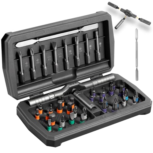 Screwdriver Set 42 in 1 - Magnetic Screwdriver Sets, S2 Steel Multi Bits T Handle Ratchet Screwdriver, Ratcheting Precision Screwdriver Kit with Case for Furniture Computer Watch Bicycle DIY
