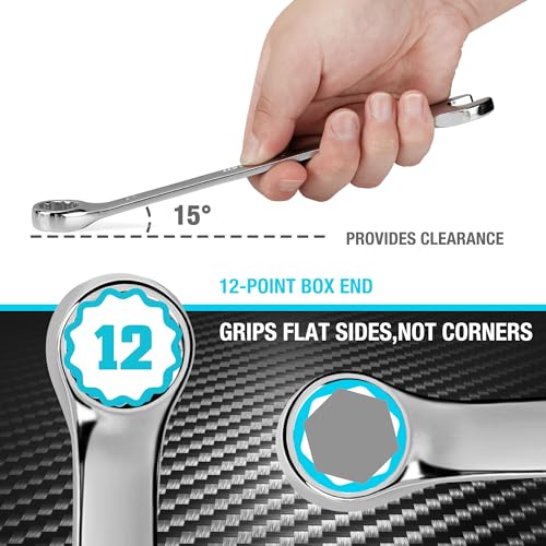 DURATECH 19mm Combination Wrench, Metric | CR-V Constructed, Mirror Polish, 12-Point, 15-Degree Offset - size: 19 mm