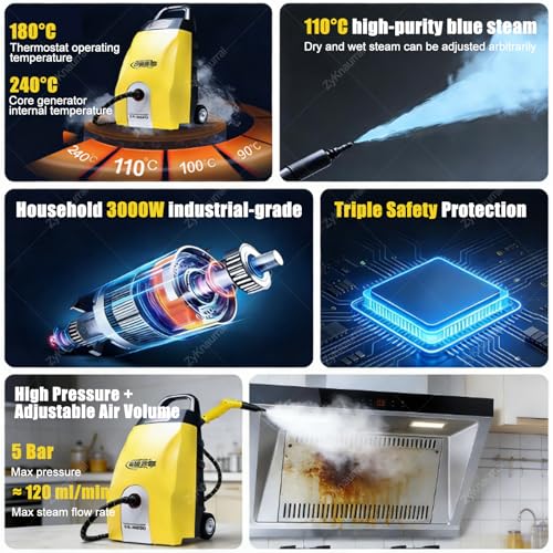 Multi-Purpose Steam Cleaner - 3000W High-Pressure Continuous Steam Washer for Home, Car, Hotel & AC Cleaning | Floor Steam Cleaner for Home Appliances & Auto Detailing Yellow - color: Yellow
