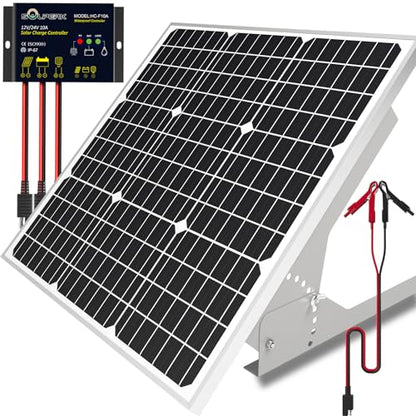 SOLPERK 50W/12V Solar Panel Kit, Solar Battery Trickle Charger Maintainer + Waterproof Controller + Adjustable Mount Bracket for Automotive Motorcycle Boat Marine RV Camping Roof - size: 50W