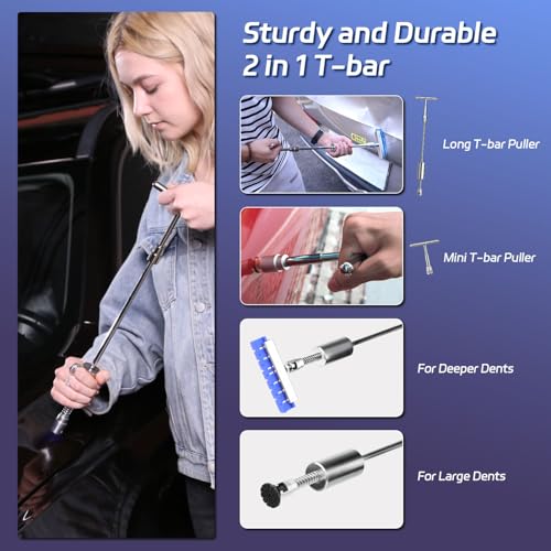 VEXTRO Dent Puller Kit - Paintless Body Repair Tools with Slide Hammer T-Bar Bridge Puller Glue Gun and Sticks - for Car Hail Damage and Door Ding Removal on Trucks SUVs or Auto Metal Surfaces
