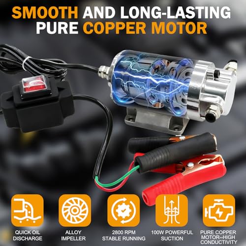 MILADO 12V 100W Electric Oil Change Extractor Pump,1-4L/min Portable Fluid Extractor Transfer Pump for Engine Oil, Diesel, Transmission Fluid, Gear Oil, for Boat, Car, Truck, Motorcycle, Lawnmower | Extract old oil for DIY oil changes, no need to get unde