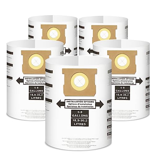 5 Pack Replacement for Shop Vac Bags 5-8 Gallon，Type E 90661 9066133, Type H 90671 9067133, VF2004, VHBS, VDBS, PETOX High-Efficiency Disposable Vaccum Collection Filter Bags - size: 5-8 Gallon (5 pcs)