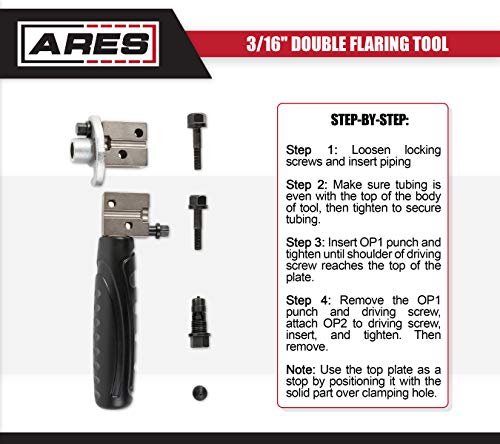 ARES 18025-3/16-Inch Double Flaring Tool - Includes Flaring Tool and Op1/Op2 Punch - Creates Double Flares on 3/16-Inch Steel, Nickel & Copper Tubing - size: 3/16-Inch Double Flaring Tool