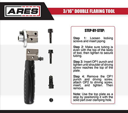 ARES 18025-3/16-Inch Double Flaring Tool - Includes Flaring Tool and Op1/Op2 Punch - Creates Double Flares on 3/16-Inch Steel, Nickel & Copper Tubing - size: 3/16-Inch Double Flaring Tool