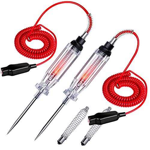 2PCS Heavy Duty Automotive Circuit Tester, Premium 6-24V Test Light with Extended Spring Test Leads & Sharp Piercing Probe, Circuit Voltage Tester with Replacement Indicator Light for Car/Vehicles - size: 2-Packs