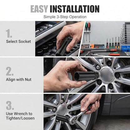 6 Spline Lug Nut Socket, Steel Lugs Nuts Removal Tool, Wheel Lock Nut Key, Wheel Lock Removal Tool for 19 mm(3/4 Inch) & 21 mm(13/16 Inch) Hex Socket Wrench (Black)