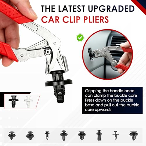 Qivine Car Clip Pliers, Auto Fastener Clip Removal Tool, Spring-Loaded Car Clips Removal Pliers with Anti-Slip Grip for Auto Door Panels Without Damage