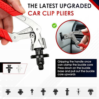 Qivine Car Clip Pliers, Auto Fastener Clip Removal Tool, Spring-Loaded Car Clips Removal Pliers with Anti-Slip Grip for Auto Door Panels Without Damage
