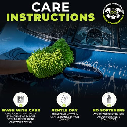 Never Ride Stock Microfiber Car Wash Mitt – Scratch-Free Chenille, Extra Thick & Ultra Absorbent – Safe for Black & Dark Paint – Lint-Free, Reusable Auto Cleaning Glove
