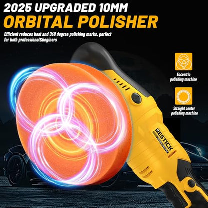 Brushless Cordless Buffer Polisher Compatible with Dewalt 20V Battery(Tool Only) - 15mm Dual Action | 10000RPM High Power | 6-Speed ControlPolisher with 6 Buffing Pads for Car Detailing Polishing
