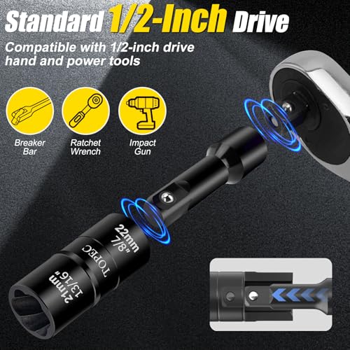Topec Flip Lug Nut Removal Tool, 5 Piece Wheel Lock Removal Kit, 1/2" Drive Lug Nut Remover, 17-27mm Extractor Socket Set for Stripped, Rounded, Damaged Bolts - size: 5PCS 17-27mm
