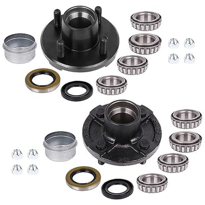 2 Sets Trailer Idler Hub Kit 4 on 4 Bolt Pattern for 2000 lb Axles, Includes 1" and 1-1/16" Bearings with Pre-Installed Races, Reliable Performance for Boat and Utility Trailers - size: 4 on 4" 2000 lbs