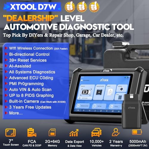 XTOOL D7W OBD2 Scanner Diagnostic Tool Wireless Bidirectional Scan Tool | Full System 39+ Resets AI-Assisted Car Scanner Upgrade of D7/D7S/D7BT ECU Coding PMI, 3-Yr Update, 4000+ Active Test, FCA SGW