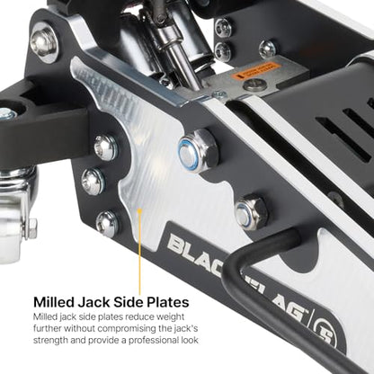 Black Flag™ Eliminator 1.5-Ton Low Profile Aluminum Floor Jack, 3,000 lb | 16.1 Inch Max Lift Height, 2.38 Inch Low Entry Clearance, Dual Piston Pump for Fast Lifting, Lightweight Design
