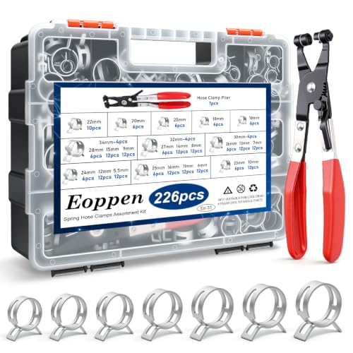 226Pcs 6-34mm Spring Hose Clamps Assortment Kit with Hose Clamp Plier - 24 Sizes Constant Tension Hose Clamps for Fuel Line Silicone Vacuum Hose Low Pressure Air Clamps(Grey) - color: 226pcs - 24 Sizes + Plier (Grey)