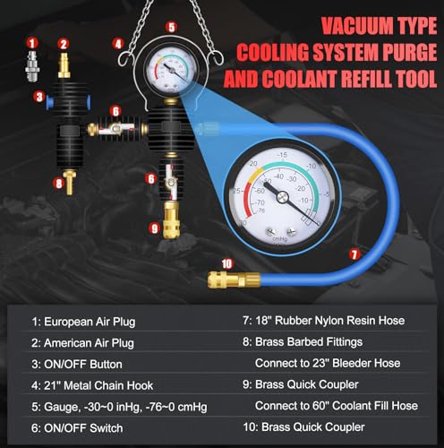 JIFETOR Radiator Coolant Refill Cooling System Vacuum Purge Tool Kit Red | Universal Automotive Water Tank Pneumatic Vacuum Antifreeze Change Filler Set Tapered Adapter Case Hose for Car Van SUV Truck - color: Red Case